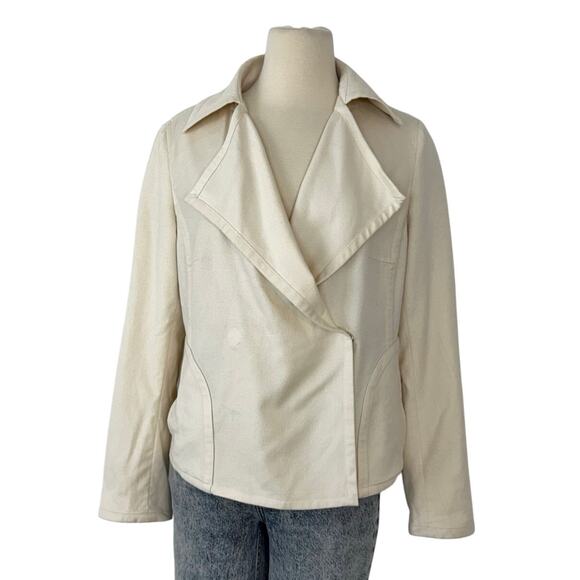 AKRIS PUNTO Wool Angora Blend Blazer Jacket Moto Style Cream | US 10 - Picture 1 of 12